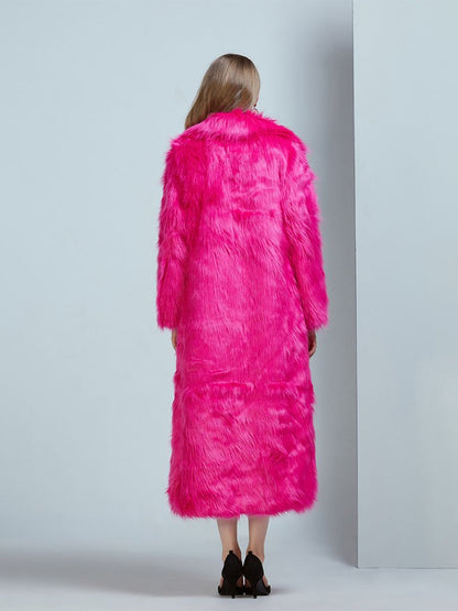 Faux Fur Coat Women V Neck Long Sleeve Maxi Winter Coat