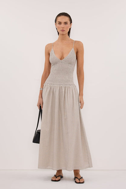 Spaghetti Strap Open-Back Gingham Flare