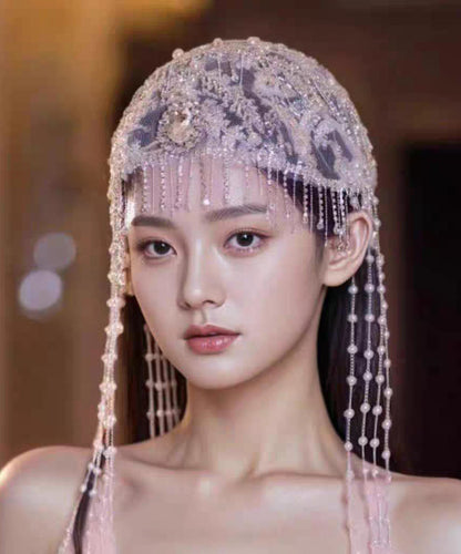 Beautiful Purple Tulle Zircon Hollow Out Beading Tassel Hair Accessory