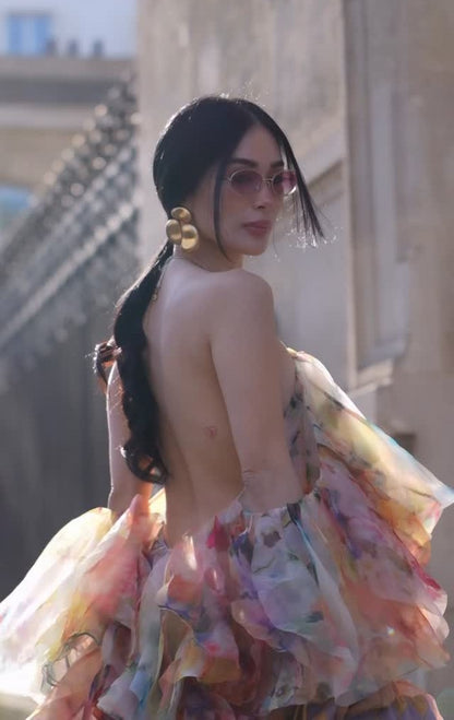 Watercolor Halter Backless Tiered Dress | Fairy Ruffle Hem Gown
