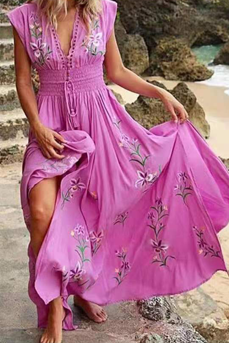 Fashion Solid V Neck Cake  Dresses(4 Colors)