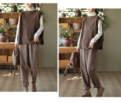 Temperament Loose Sleeveless Pullover Vest Literary Solid Color Vest