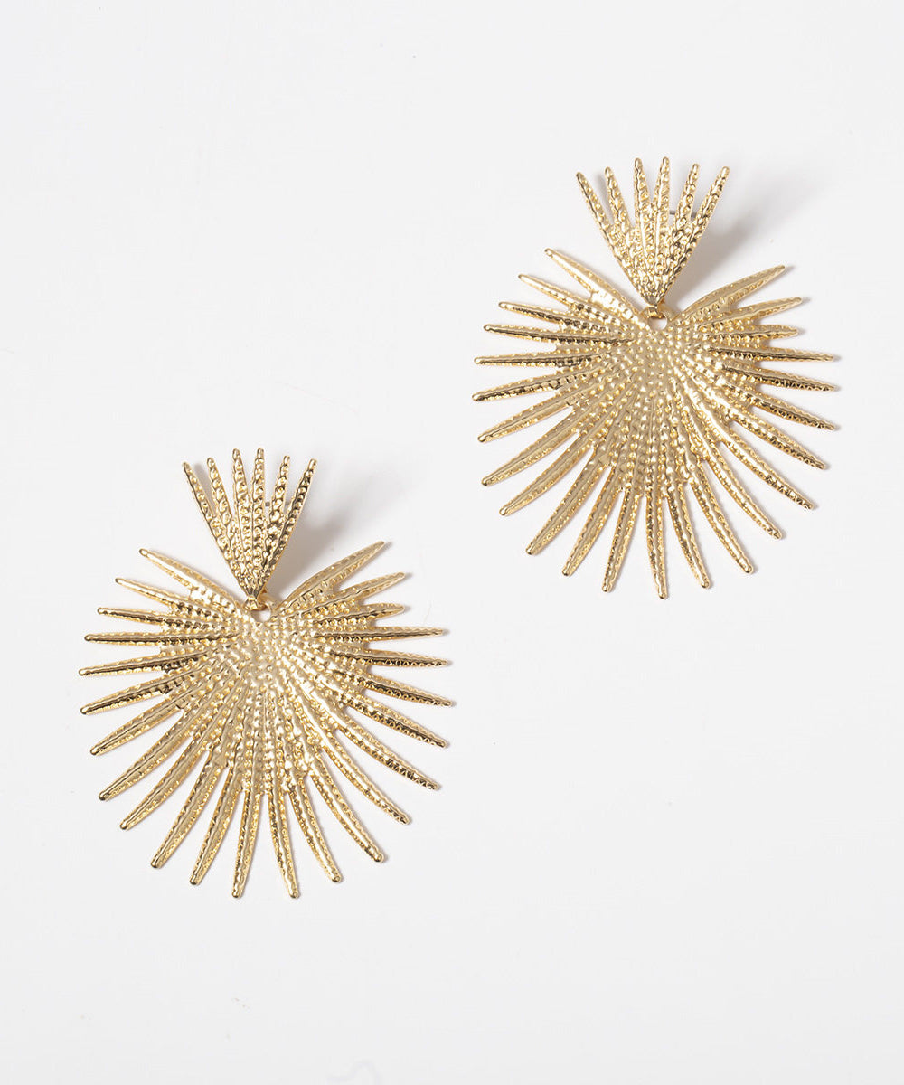 Oversize Gold Metal Asymmetrical Fan Blade Stud Earrings