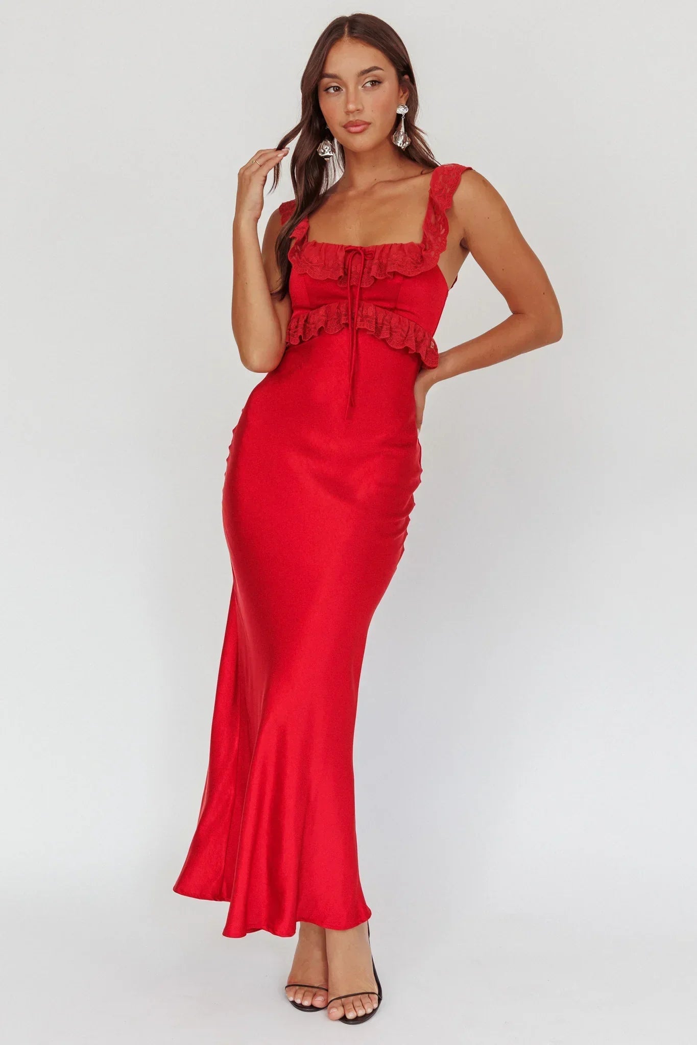 Escapade Lace Trim Maxi Dress Cherry