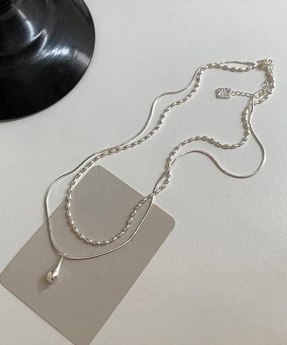 Vogue Silk Sterling Silver Double-Layer Water Drop Pendant Necklace
