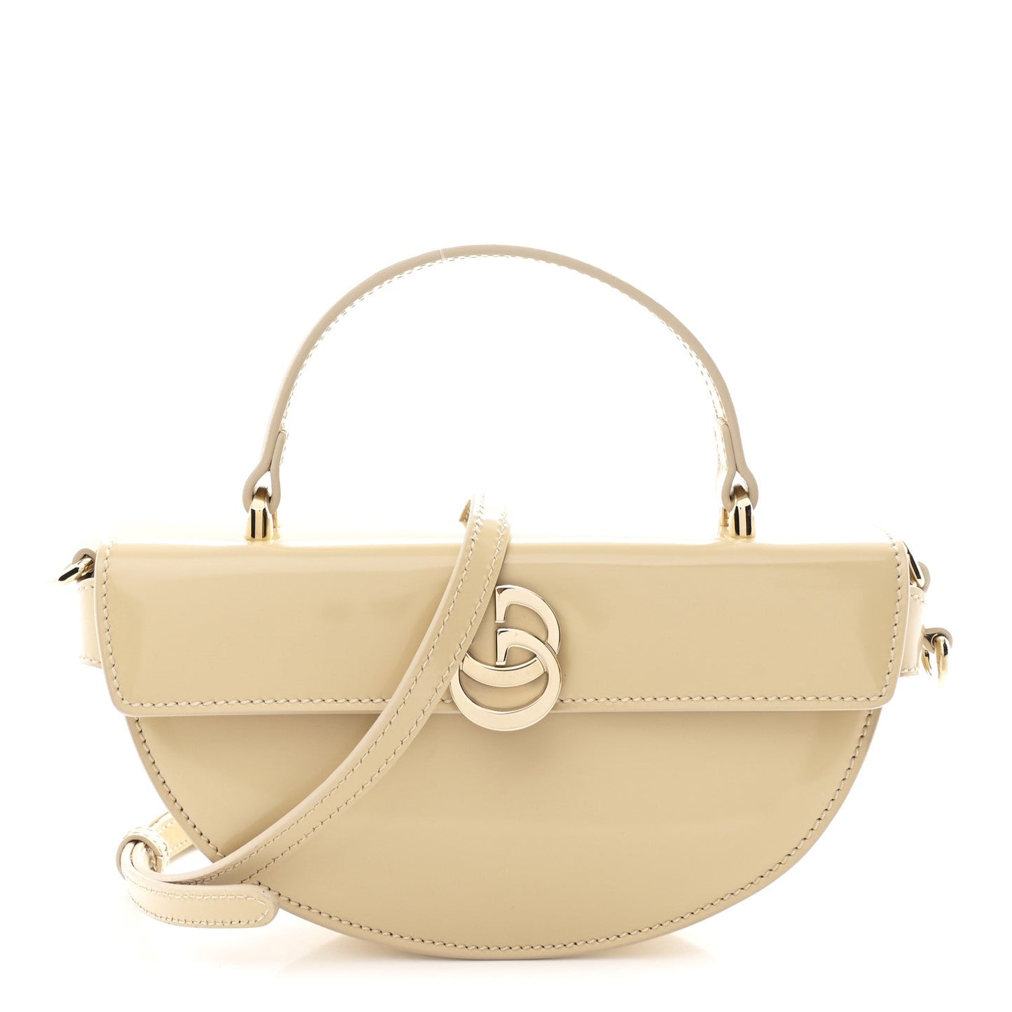 Patent Calfskin GG Half Moon Top Handle Bag Beige