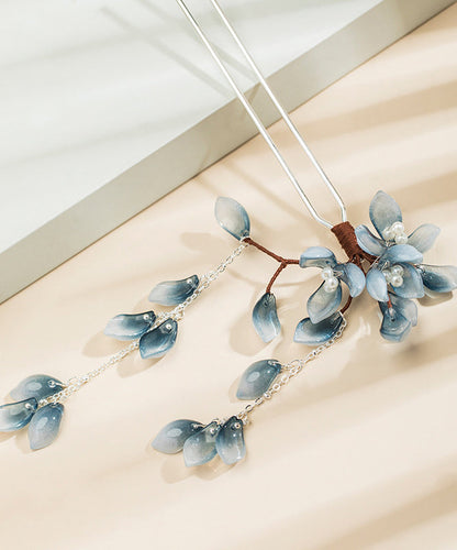 Chinese Style Blue Copper Alloy Colored Glaze Tassel Hairpin