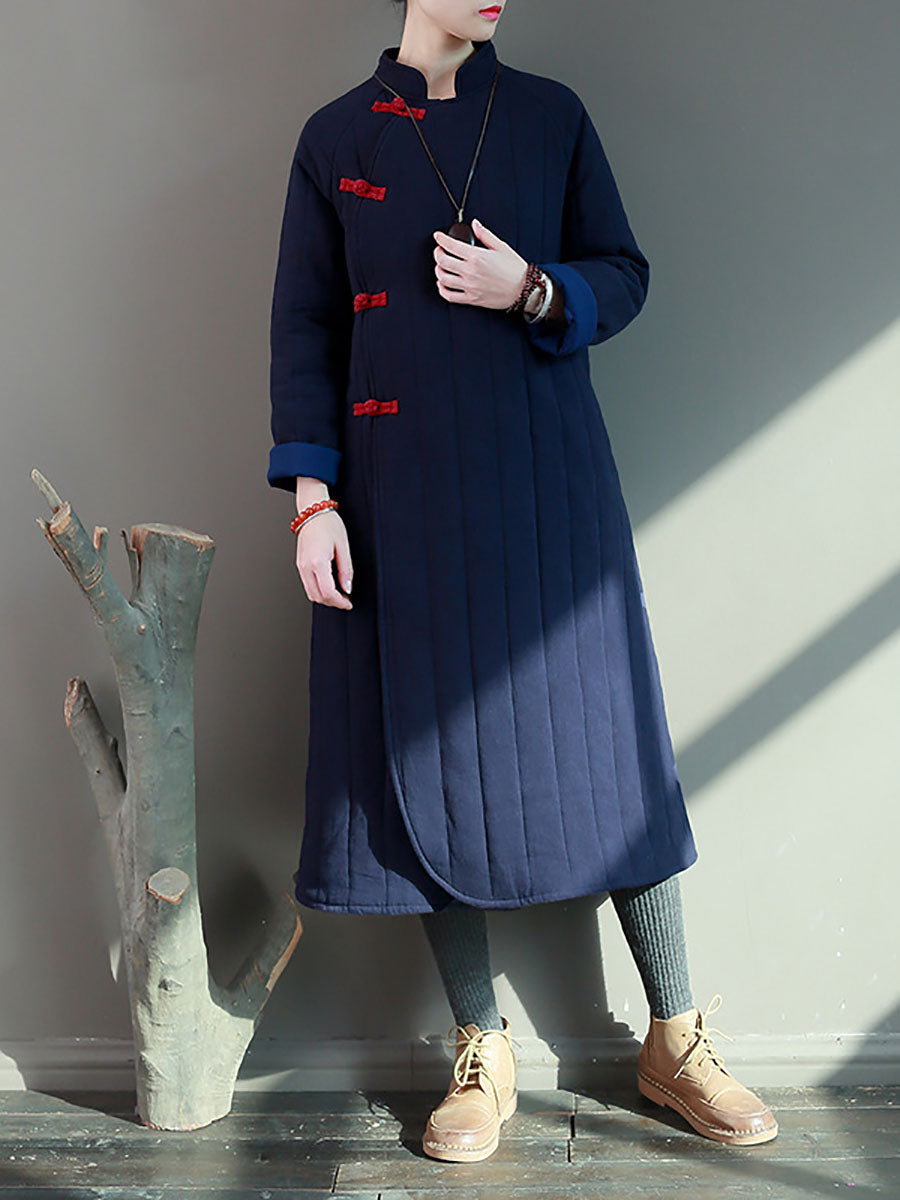 Women Winter Artsy Frog Thick Solid Padded Coat