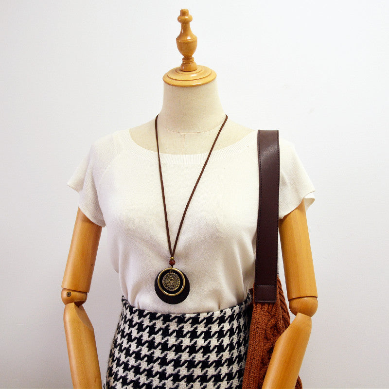 Retro Circle Totem Simple Pendant Long Necklace