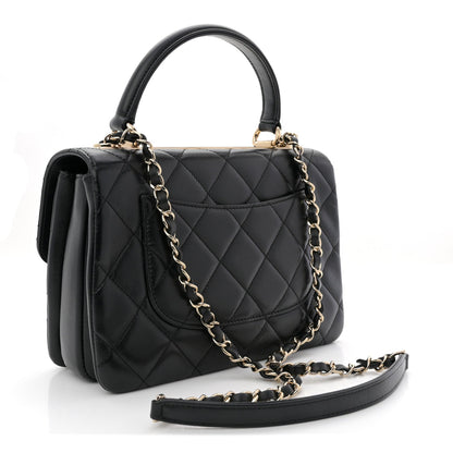 Lambskin Quilted Small Trendy CC Dual Handle Flap Bag Black