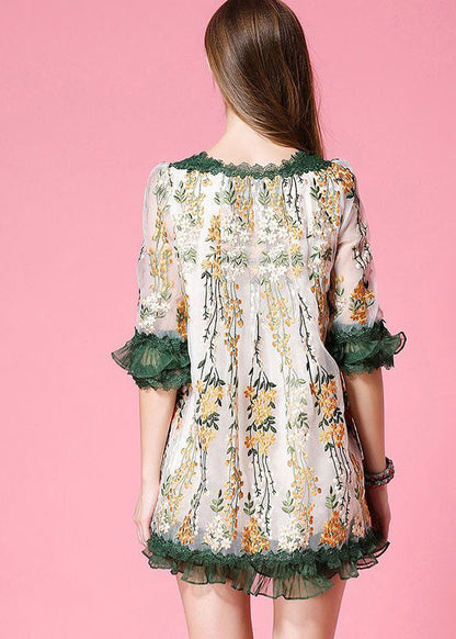 Fashion White Embroideried Patchwork Organza Day Dress Spring