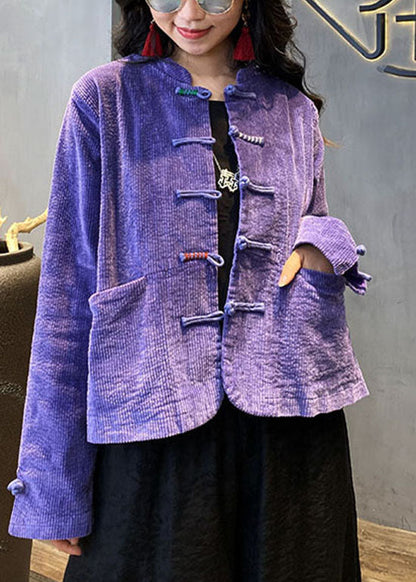 2022 Red button O-Neck pockets Corduroy Coats