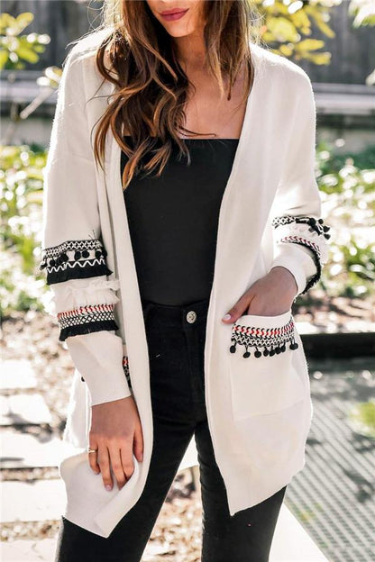 Boho Cording Knitted Cardigan - Gray