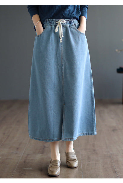 Literary All-Match Slit Denim Skirt