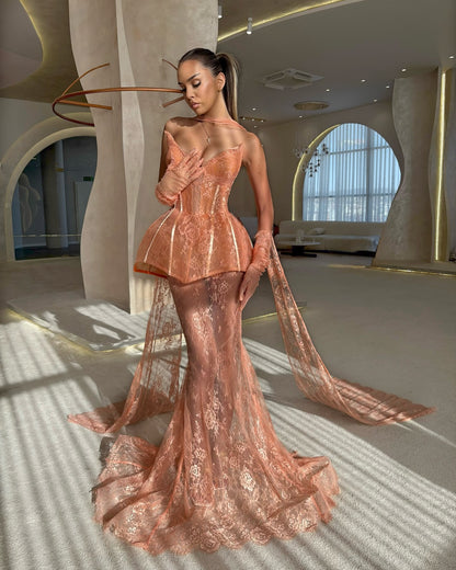 Sexy Lace Sleeveless Tube Top Stitching Deep V Dress