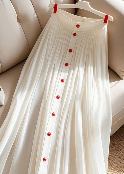 Art White Solid High Waist Pleated Skirt Summer