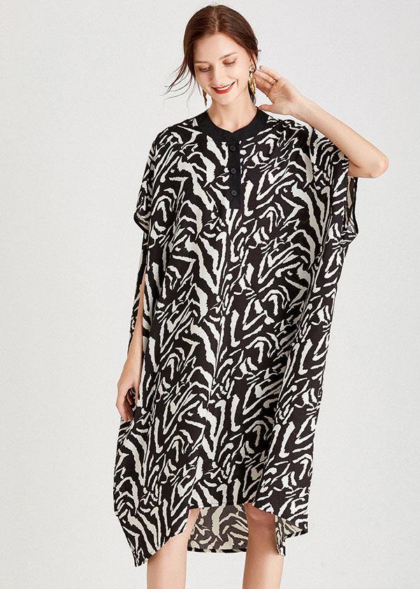 Organic Zebra Pattern O-Neck Print Summer Vacation Dresses Short Sleeve