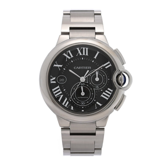 Stainless Steel 44mm Ballon Bleu De Cartier Chronograph Automatic Watch Black