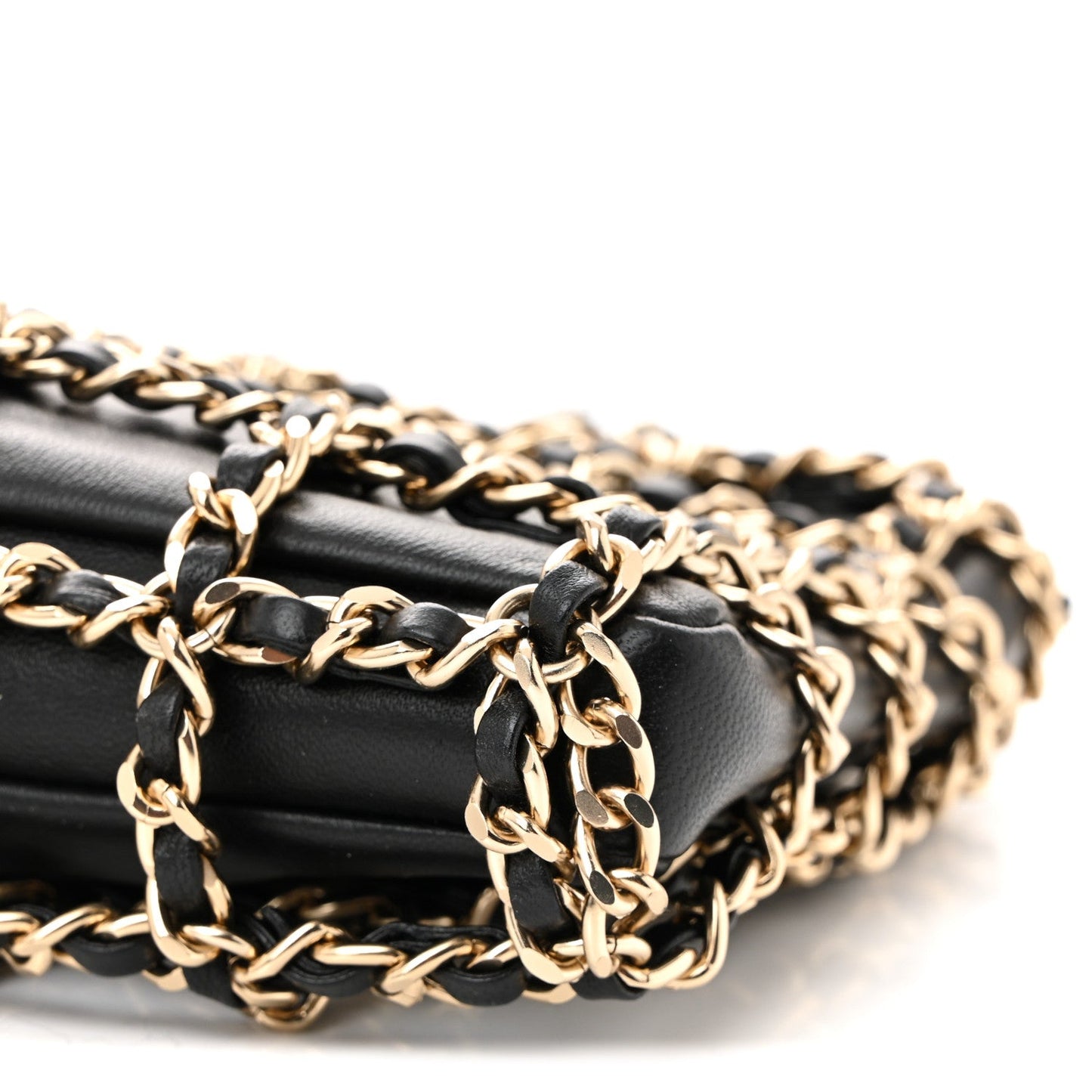 Lambskin Chain Frame Shoulder Bag Black