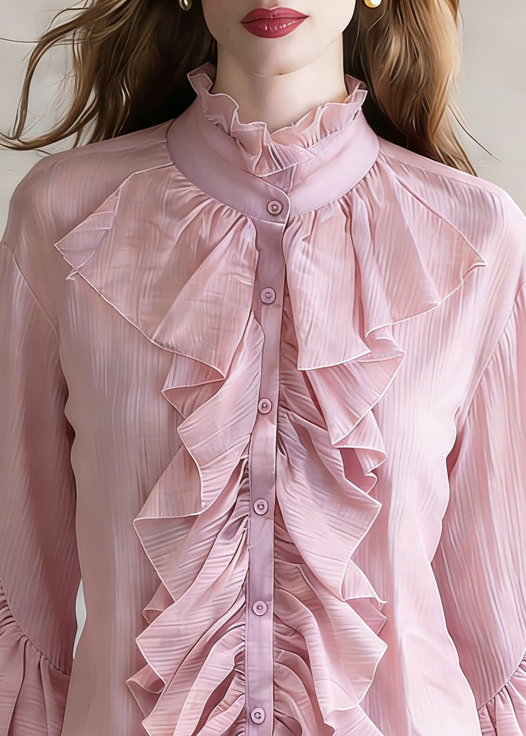 Loose Purple Ruffled Button Shirt Top Flare Sleeve
