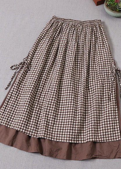 French Red Plaid side open tie Skirt Spring