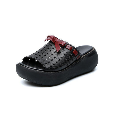 Leather Vintage Hollow Out Wedge Women Casual Slippers