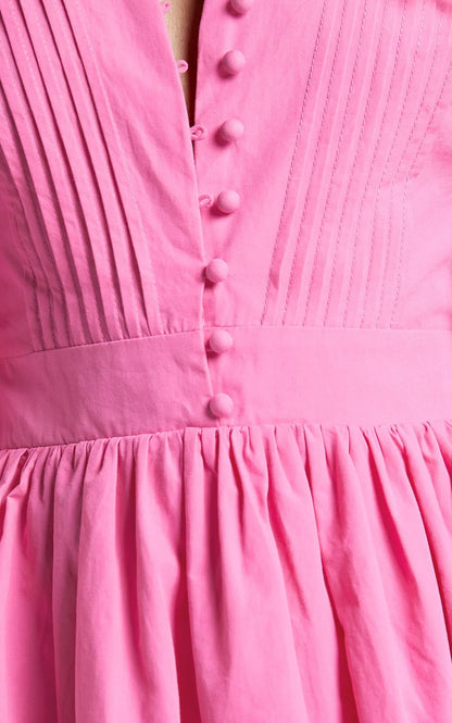 Zandra Mini Dress - Puff Sleeve Poplin Dress In Ice Pink