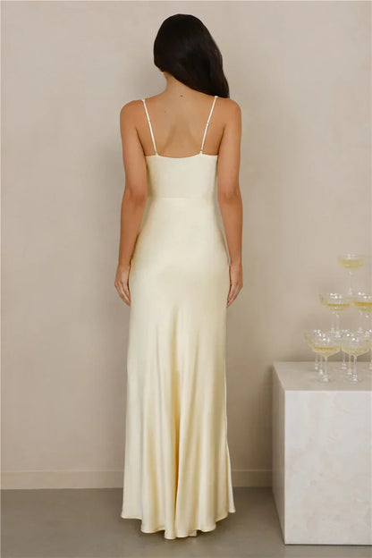 The Evelina Satin Maxi Dress Yellow