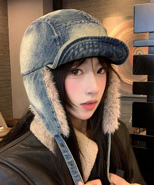 2025 New Denim Winter Warm Fleece Ear Protection Hat