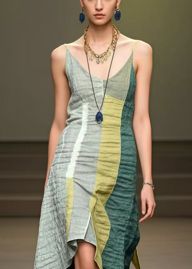 Boho Colorblock Asymmetrical Cotton Mini Dress Summer