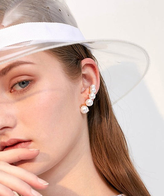Elegant White Pearl Original Design Gold Plated Stud Earrings