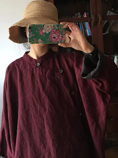 Women Vintage 100%Linen Solid Embroidery Button Dress