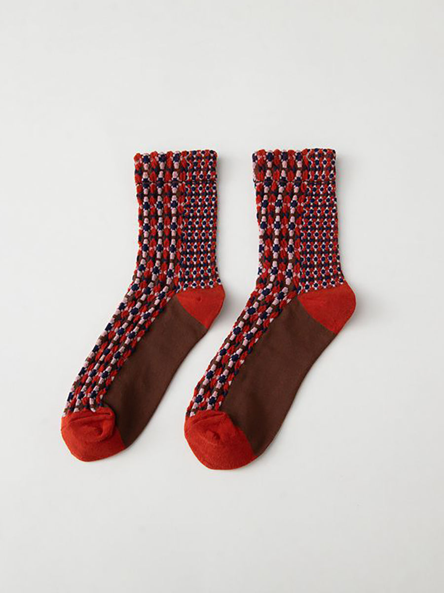 5 Pairs England Style Vintage Jacquard Socks
