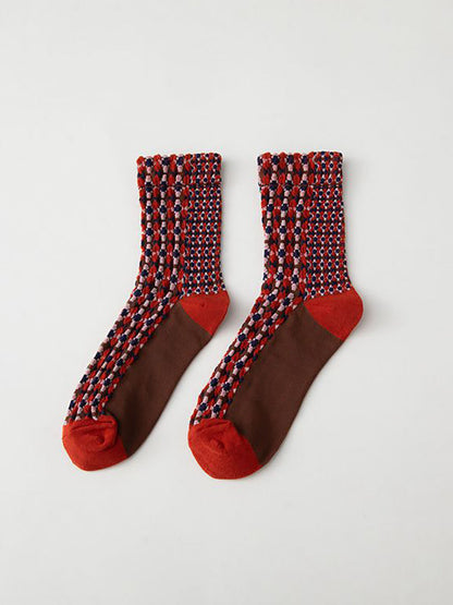 5 Pairs England Style Vintage Jacquard Socks