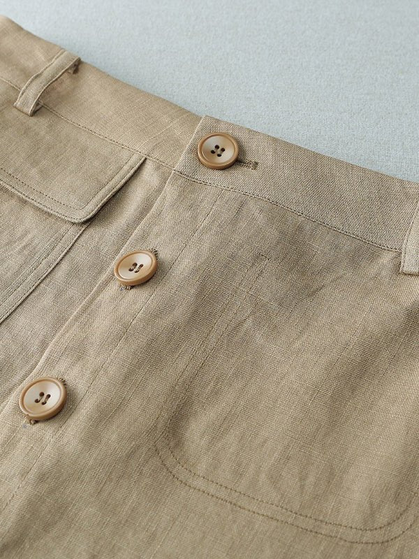 Casual A-Line Plain Mid-Length Linen Skirt
