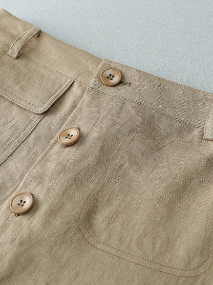 Casual A-Line Plain Mid-Length Linen Skirt