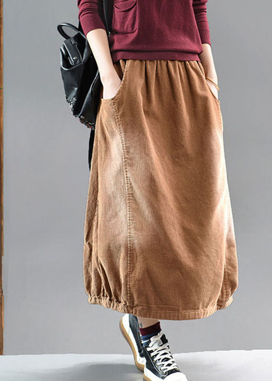 Casual Brown elastic waist Corduroy cotton Skirt