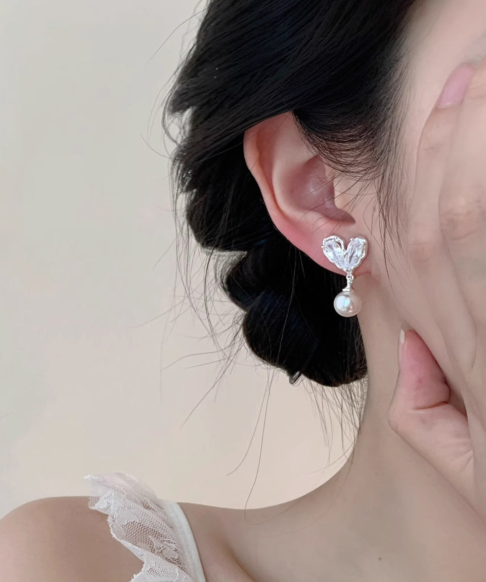 Chic White Copper Overgild Pearl Love Drop Earrings