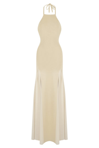 Soleil Knit And Mesh Halter Maxi Dress - Cream