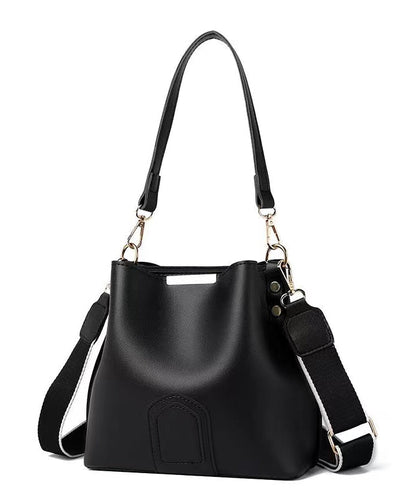 Women Black Large Capacity Faux Leather Bucket Bag