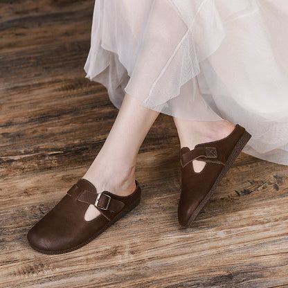 Women 2022 Leather Retro Casual Flat Slippers
