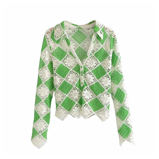 Flower Crochet top short cut out sweater