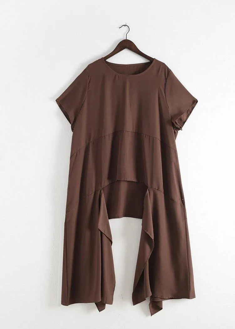 French chocolate Casual Catwalk asymmetric tops and wide leg pants loose Summer