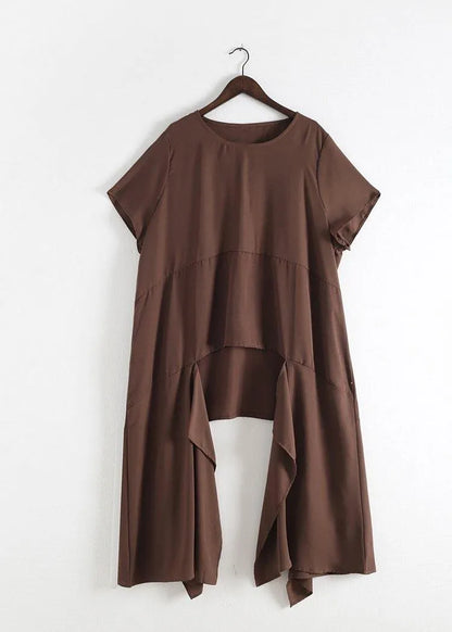 French chocolate Casual Catwalk asymmetric tops and wide leg pants loose Summer
