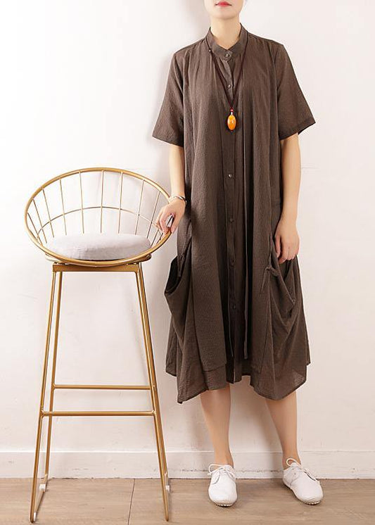 DIY gray cotton clothes For Women Organic Runway big pockets long summer Dresses