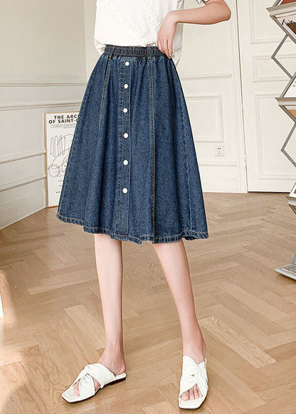 Natural Navy Elastic Waist Button 2022 Cotton Denim Skirts Cozy
