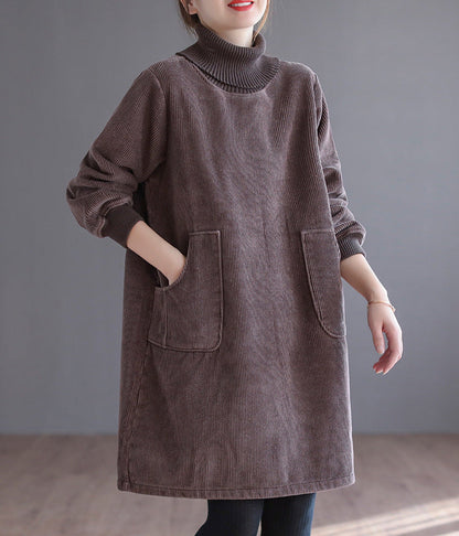 Corduroy Solid Color Plus Velvet Thick Loose Turtleneck Top