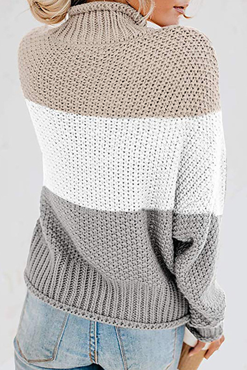 Casual Patchwork Contrast Turtleneck Tops(7 Colors)