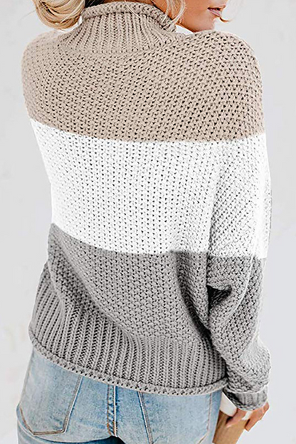 Casual Patchwork Contrast Turtleneck Tops(7 Colors)