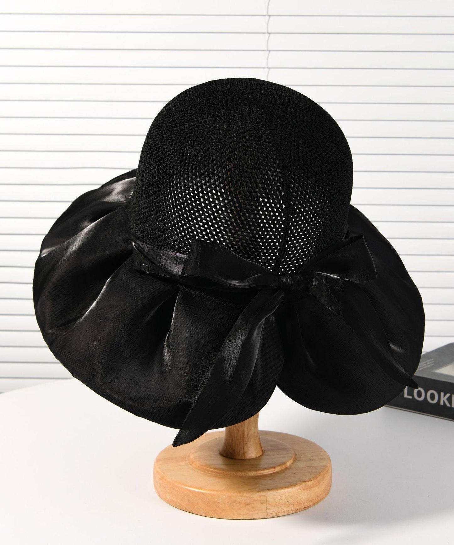 2025 New Dark Khaki Knit Patchwork Satin Bow Bucket Hat